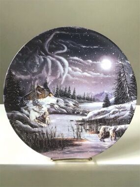 Vtg Bradford Exchange Collectors Plate Two By The Night, Two By The Light Wolves
